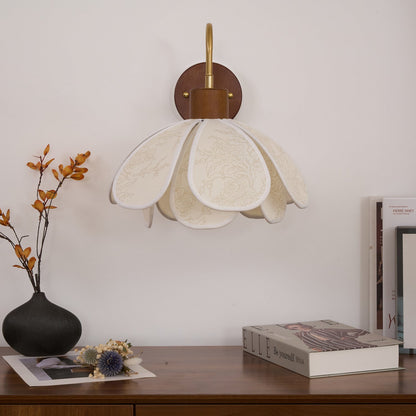 Wall Lamp Bohemian Floral Petal Shade with Wood and Brass Arm