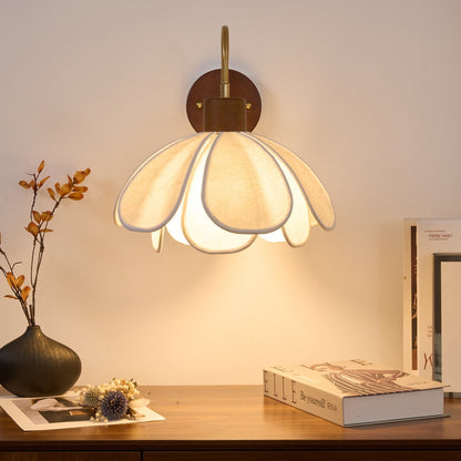 Wall Lamp Bohemian Floral Petal Shade with Wood and Brass Arm