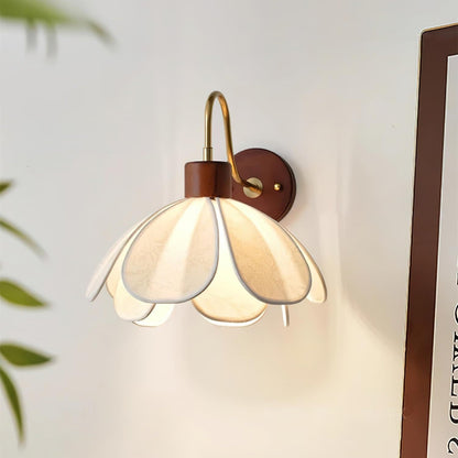 Wall Lamp Bohemian Floral Petal Shade with Wood and Brass Arm