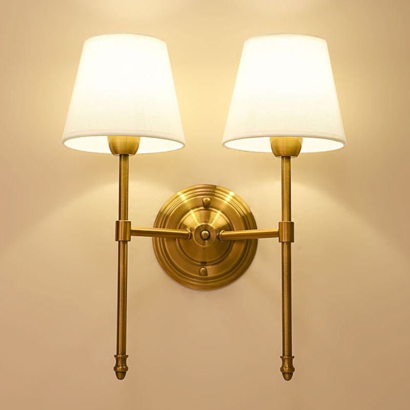 Wall Lamp Classic Style with Fabric Shade and Brass Finish