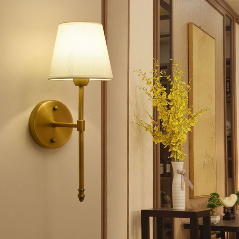 Wall Lamp Classic Style with Fabric Shade and Brass Finish