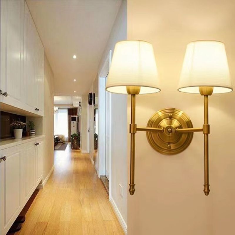 Wall Lamp Classic Style with Fabric Shade and Brass Finish