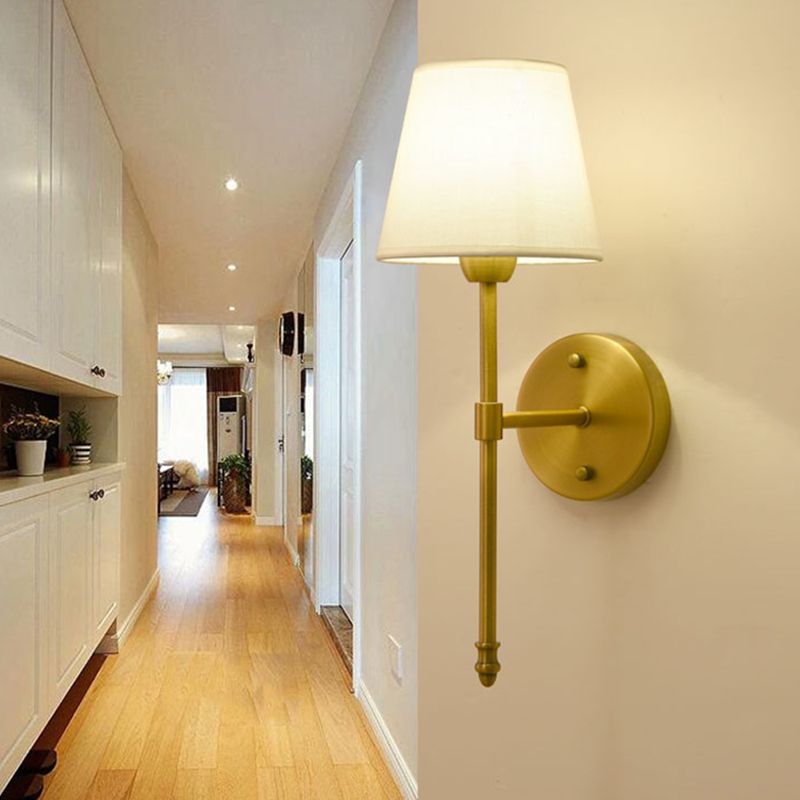 Wall Lamp Classic Style with Fabric Shade and Brass Finish