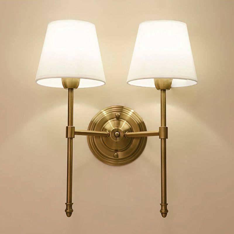 Wall Lamp Classic Style with Fabric Shade and Brass Finish