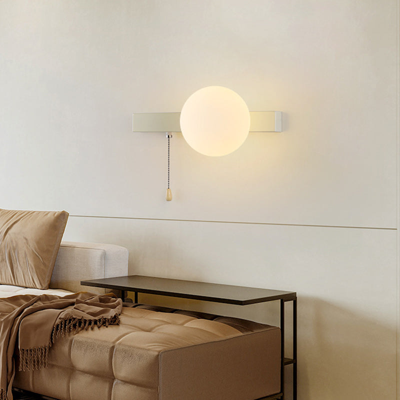 Wall Lamp Minimalist with Globe Glass Shade and Pull Chain Switch