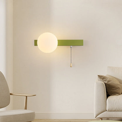 Wall Lamp Minimalist with Globe Glass Shade and Pull Chain Switch