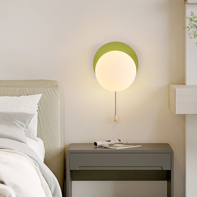 Wall Lamp Minimalist with Globe Glass Shade and Pull Chain Switch