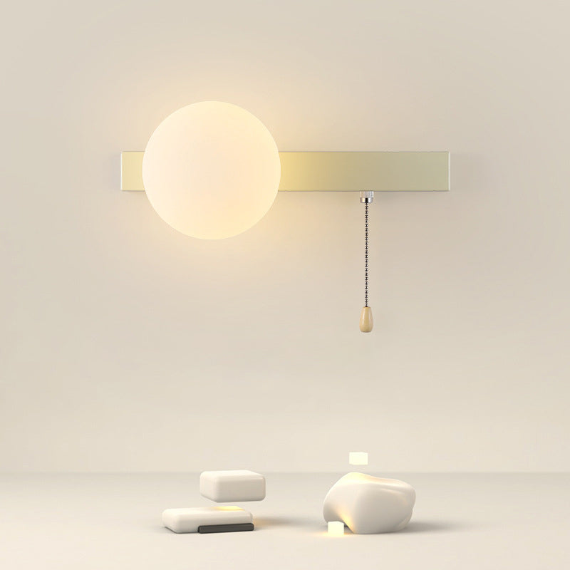 Wall Lamp Minimalist with Globe Glass Shade and Pull Chain Switch