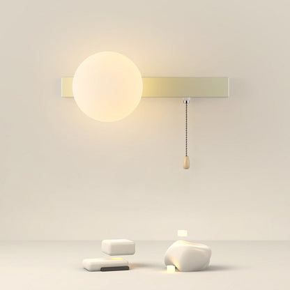 Wall Lamp Minimalist with Globe Glass Shade and Pull Chain Switch