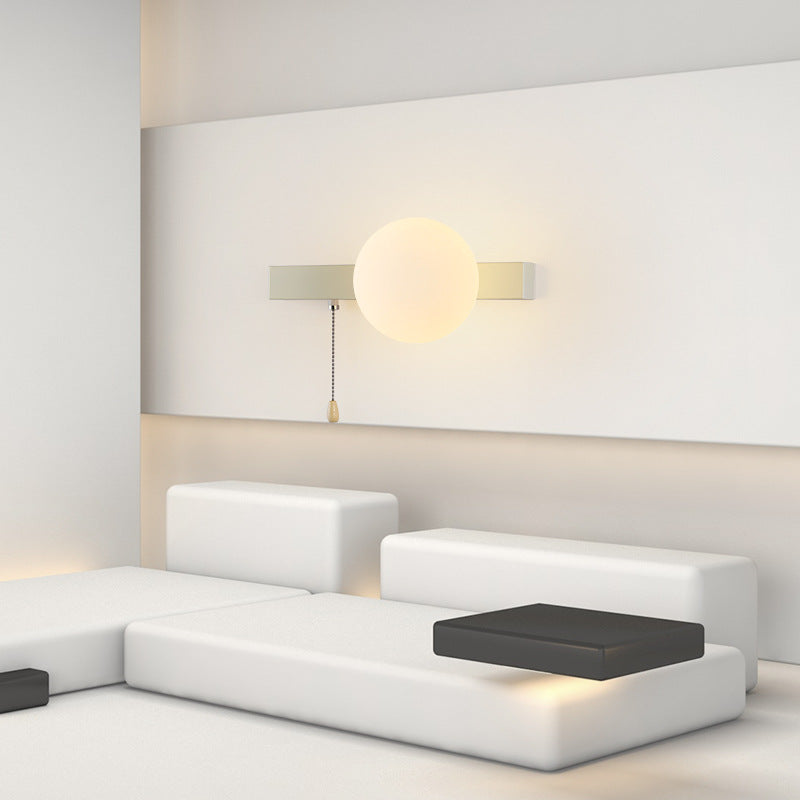 Wall Lamp Minimalist with Globe Glass Shade and Pull Chain Switch