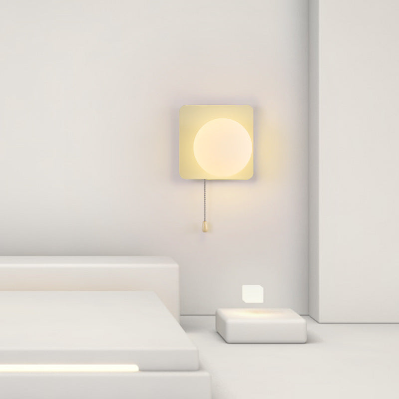 Wall Lamp Minimalist with Globe Glass Shade and Pull Chain Switch