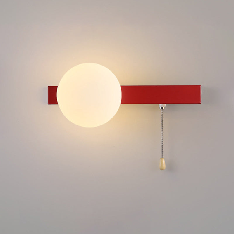 Wall Lamp Minimalist with Globe Glass Shade and Pull Chain Switch