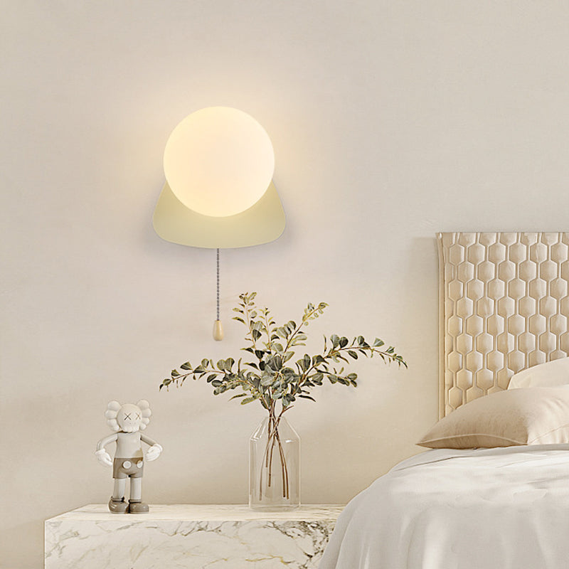 Wall Lamp Minimalist with Globe Glass Shade and Pull Chain Switch
