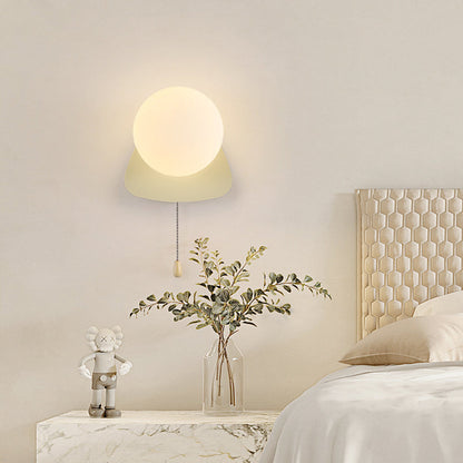 Wall Lamp Minimalist with Globe Glass Shade and Pull Chain Switch