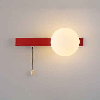 Wall Lamp Minimalist with Globe Glass Shade and Pull Chain Switch