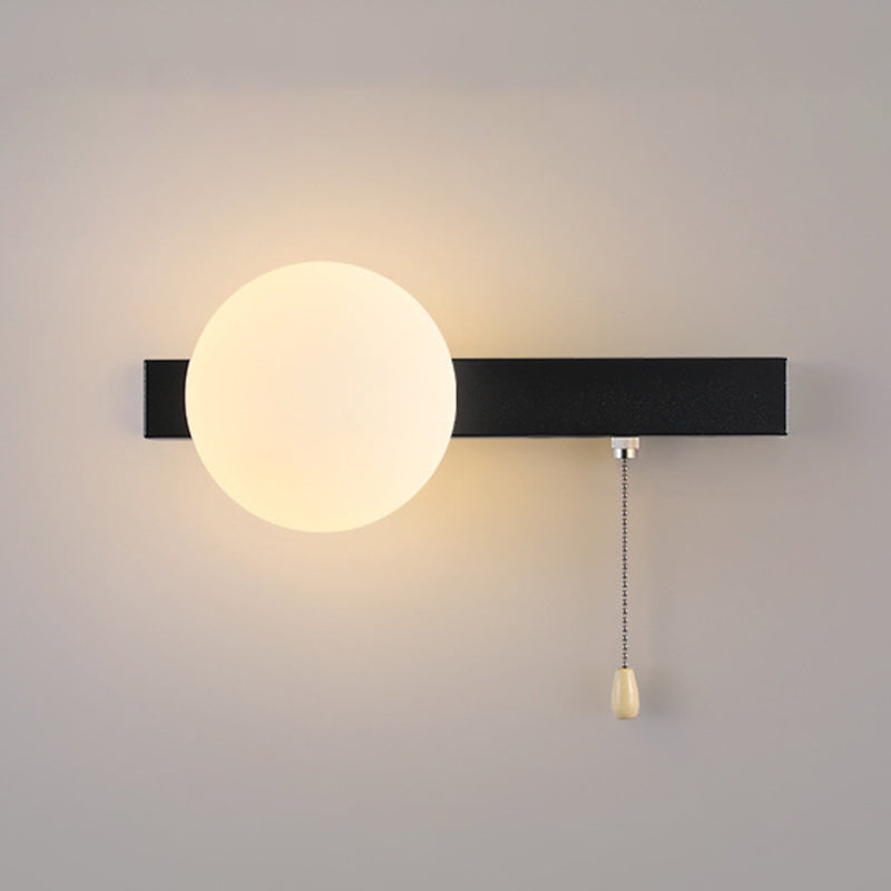 Wall Lamp Minimalist with Globe Glass Shade and Pull Chain Switch