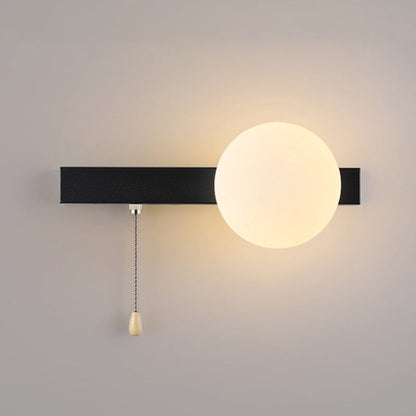 Wall Lamp Minimalist with Globe Glass Shade and Pull Chain Switch