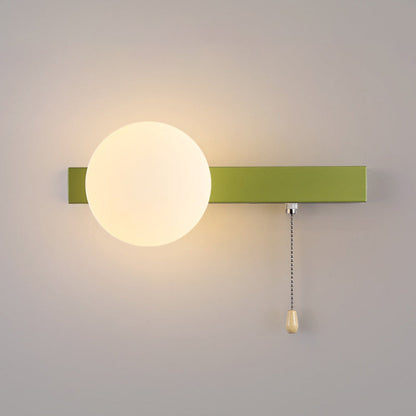 Wall Lamp Minimalist with Globe Glass Shade and Pull Chain Switch