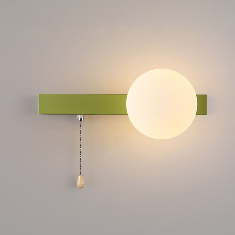 Wall Lamp Minimalist with Globe Glass Shade and Pull Chain Switch