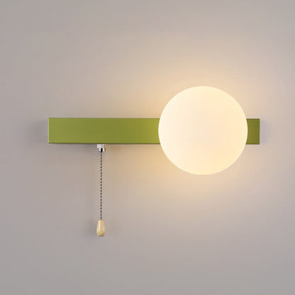 Wall Lamp Minimalist with Globe Glass Shade and Pull Chain Switch