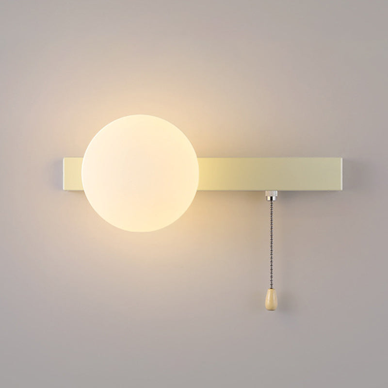 Wall Lamp Minimalist with Globe Glass Shade and Pull Chain Switch