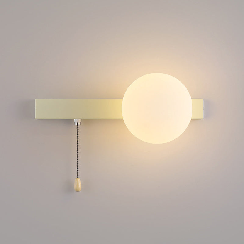 Wall Lamp Minimalist with Globe Glass Shade and Pull Chain Switch