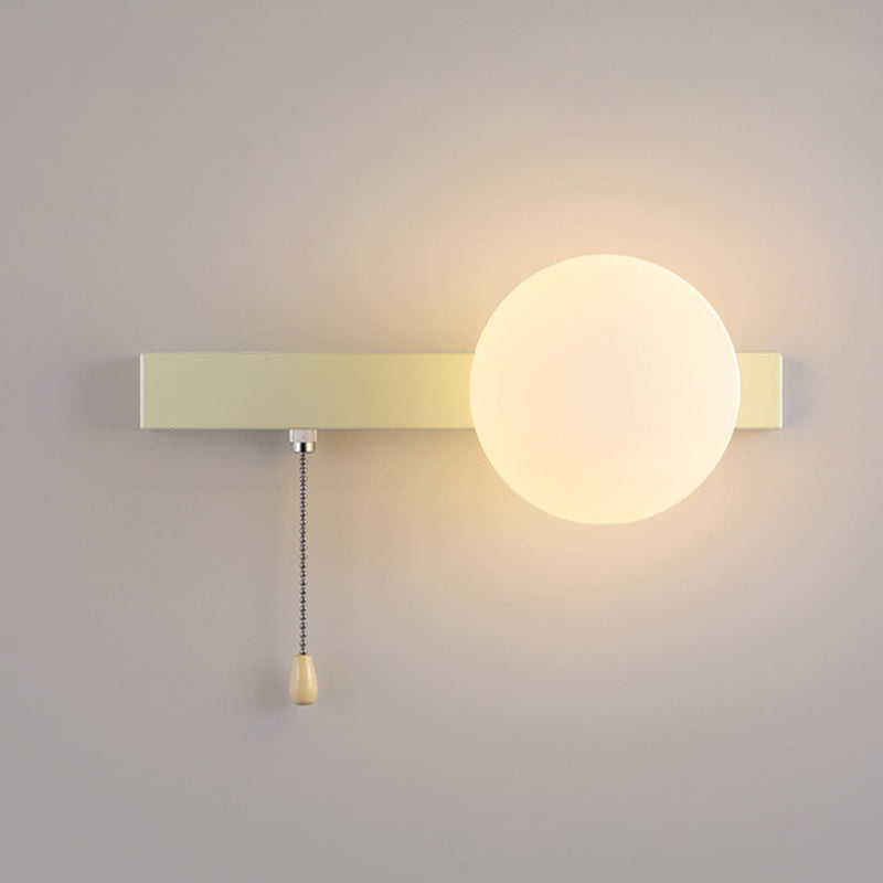 Wall Lamp Minimalist with Globe Glass Shade and Pull Chain Switch