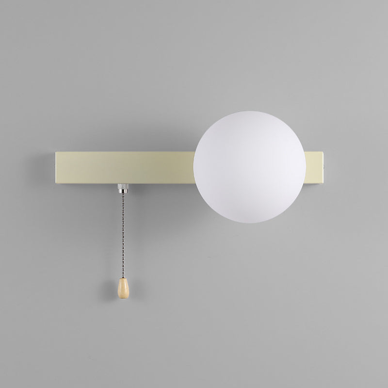 Wall Lamp Minimalist with Globe Glass Shade and Pull Chain Switch