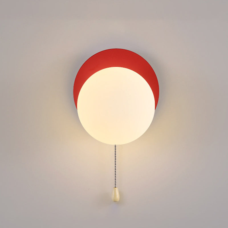 Wall Lamp Minimalist with Globe Glass Shade and Pull Chain Switch