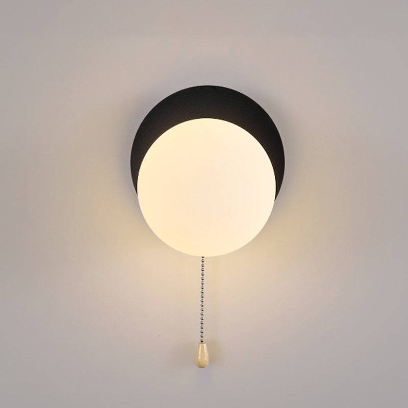 Wall Lamp Minimalist with Globe Glass Shade and Pull Chain Switch