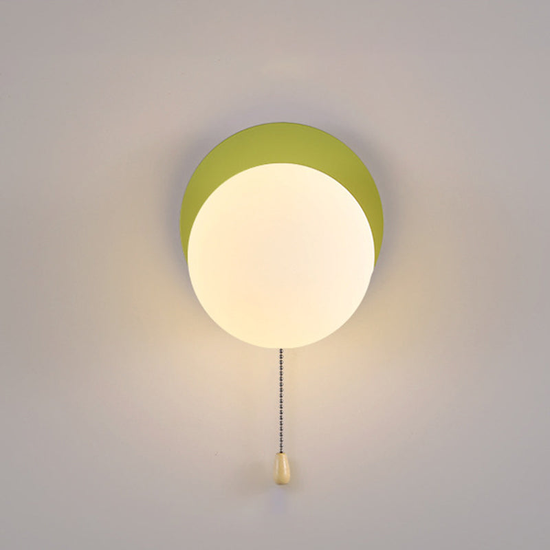 Wall Lamp Minimalist with Globe Glass Shade and Pull Chain Switch