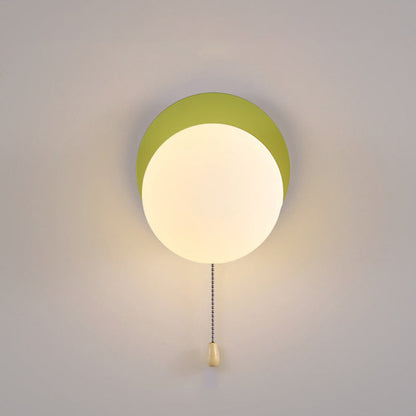 Wall Lamp Minimalist with Globe Glass Shade and Pull Chain Switch