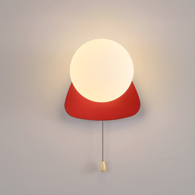 Wall Lamp Minimalist with Globe Glass Shade and Pull Chain Switch