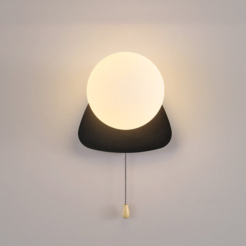 Wall Lamp Minimalist with Globe Glass Shade and Pull Chain Switch