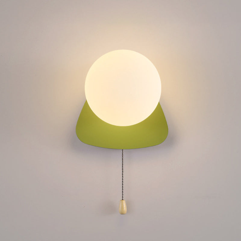 Wall Lamp Minimalist with Globe Glass Shade and Pull Chain Switch