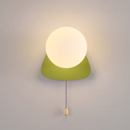 Wall Lamp Minimalist with Globe Glass Shade and Pull Chain Switch