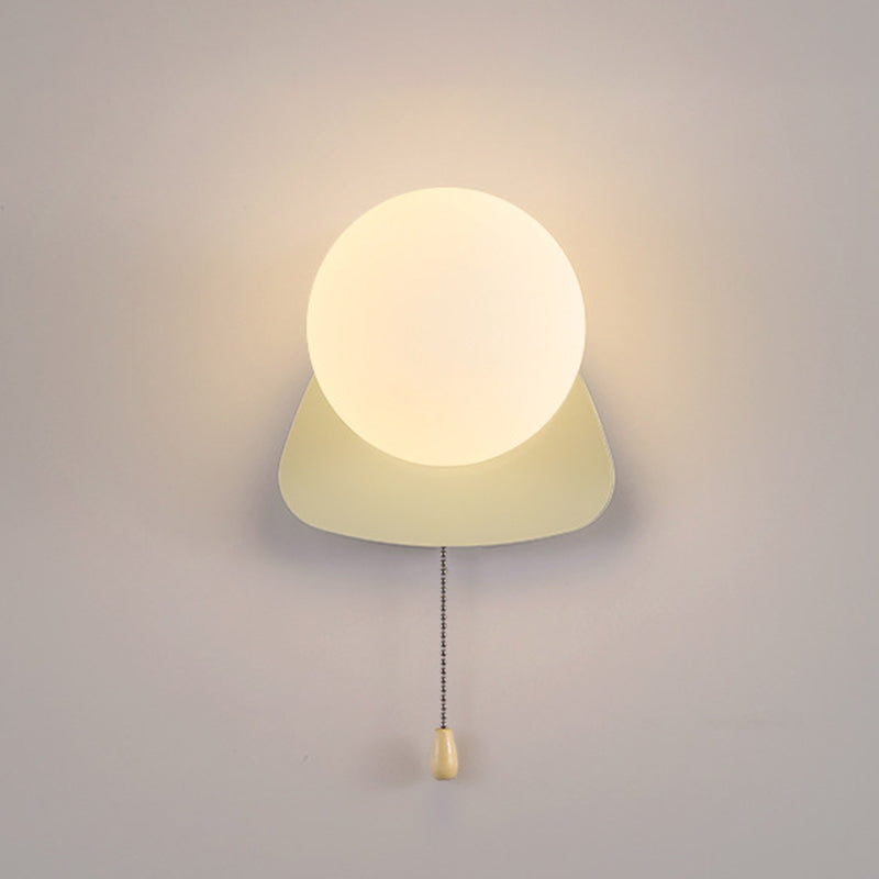 Wall Lamp Minimalist with Globe Glass Shade and Pull Chain Switch