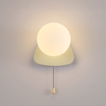 Wall Lamp Minimalist with Globe Glass Shade and Pull Chain Switch