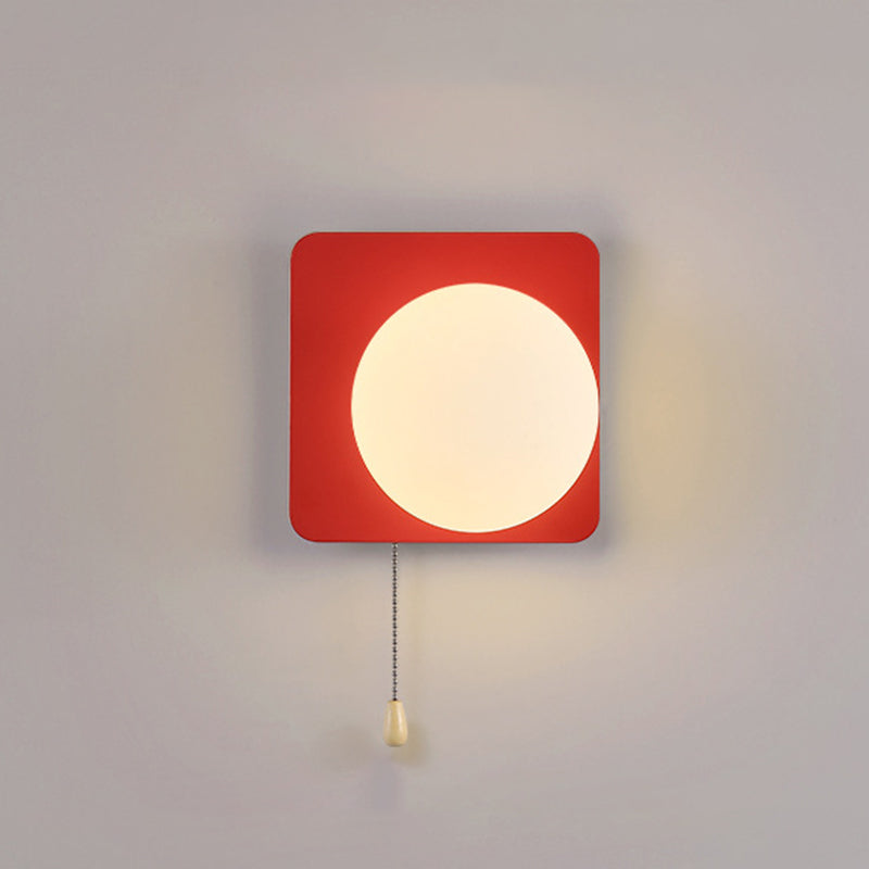 Wall Lamp Minimalist with Globe Glass Shade and Pull Chain Switch