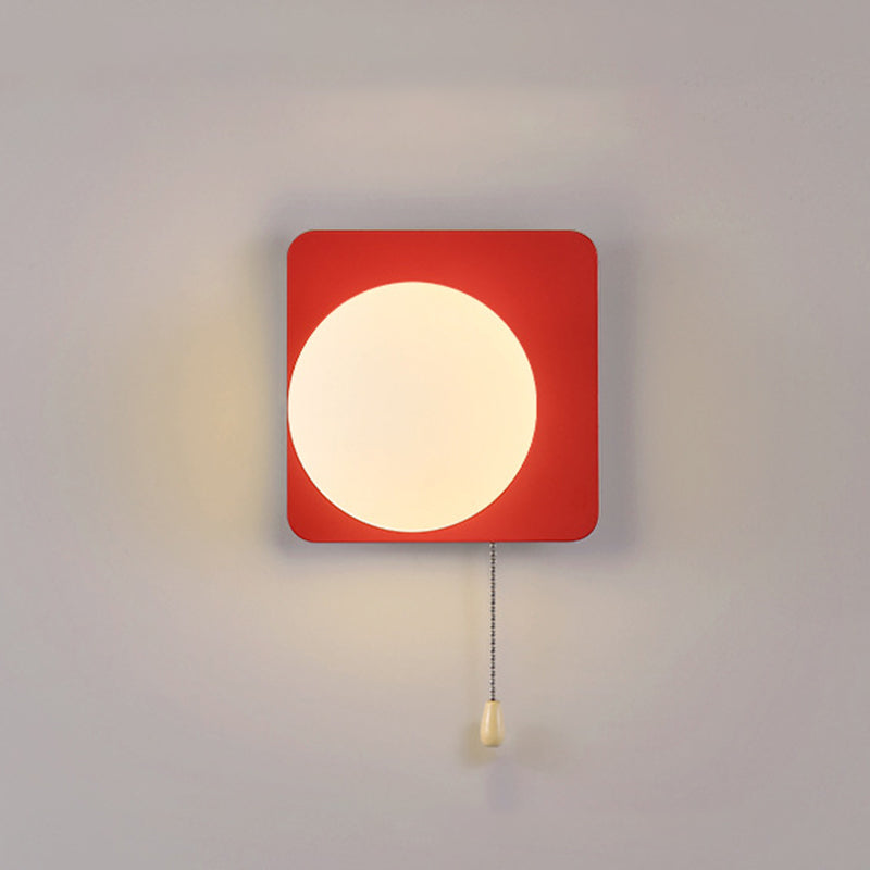 Wall Lamp Minimalist with Globe Glass Shade and Pull Chain Switch