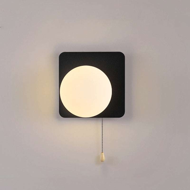 Wall Lamp Minimalist with Globe Glass Shade and Pull Chain Switch