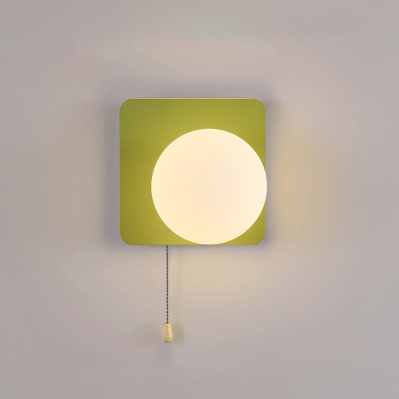 Wall Lamp Minimalist with Globe Glass Shade and Pull Chain Switch