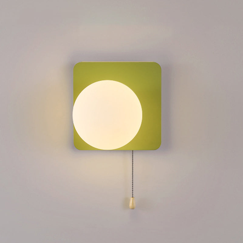 Wall Lamp Minimalist with Globe Glass Shade and Pull Chain Switch