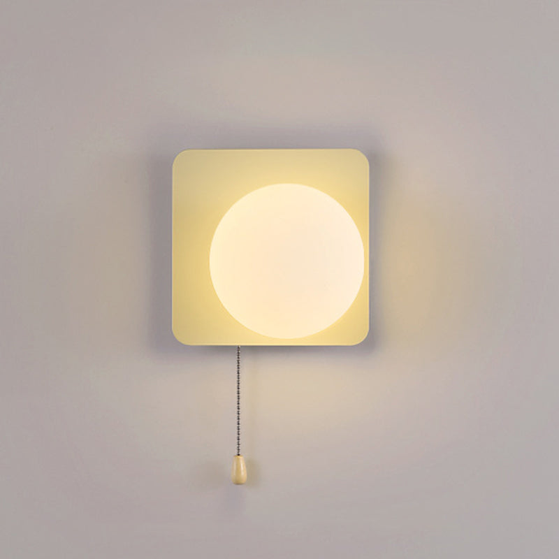 Wall Lamp Minimalist with Globe Glass Shade and Pull Chain Switch