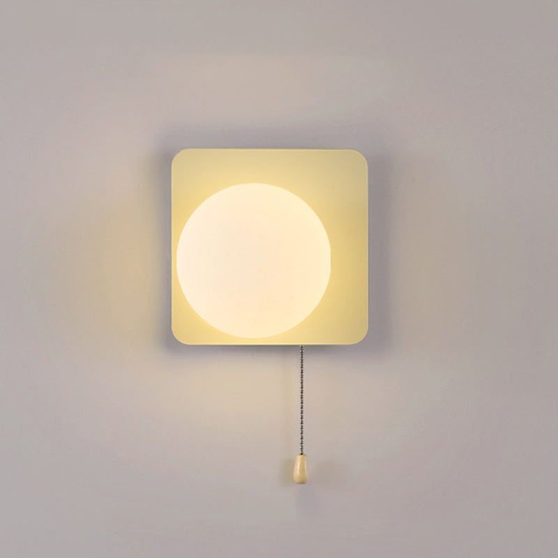 Wall Lamp Minimalist with Globe Glass Shade and Pull Chain Switch