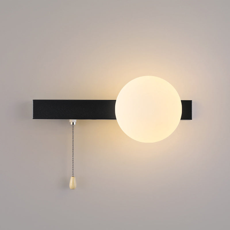 Wall Lamp Minimalist with Globe Glass Shade and Pull Chain Switch