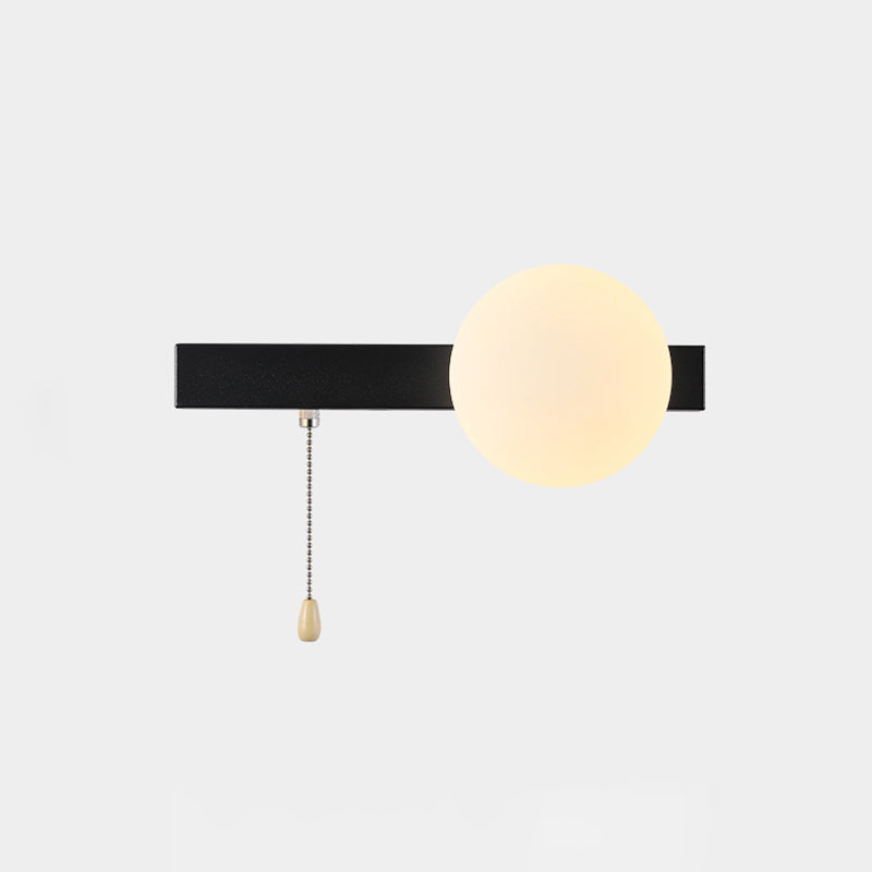 Wall Lamp Minimalist with Globe Glass Shade and Pull Chain Switch