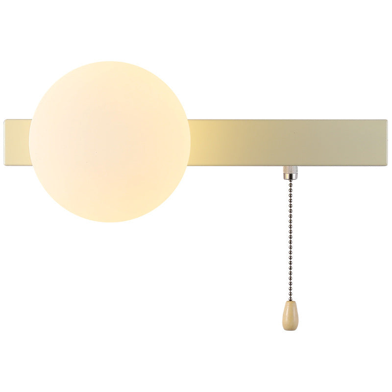 Wall Lamp Minimalist with Globe Glass Shade and Pull Chain Switch