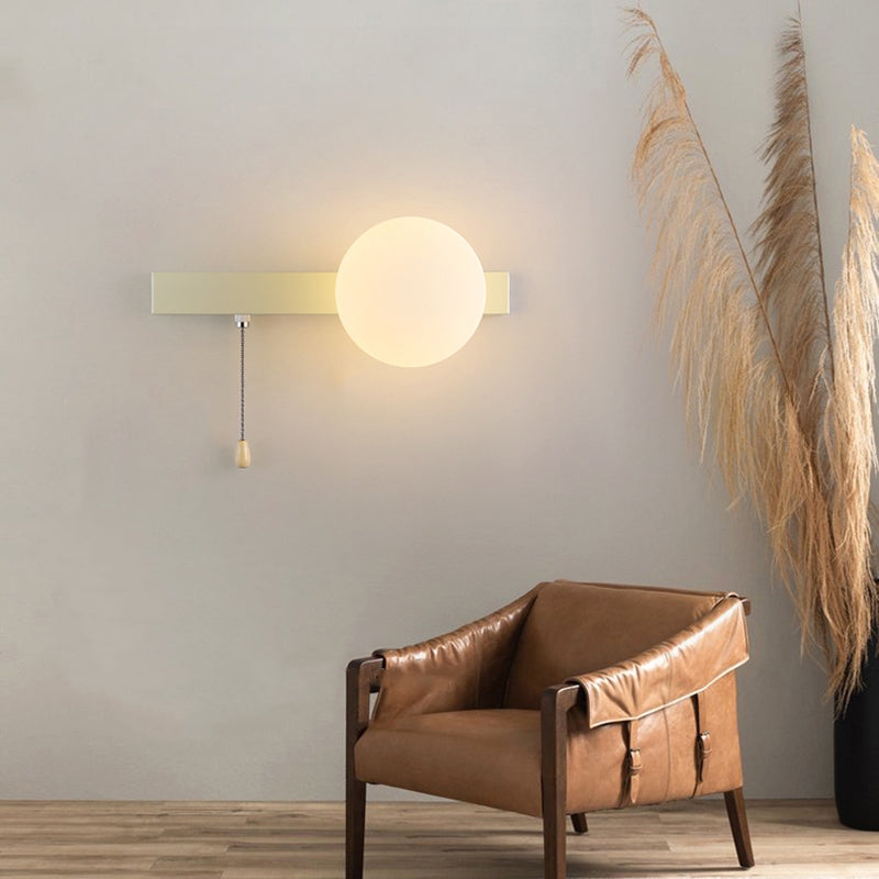 Wall Lamp Minimalist with Globe Glass Shade and Pull Chain Switch