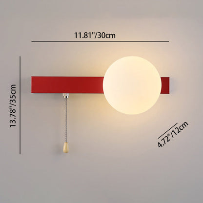 Wall Lamp Minimalist with Globe Glass Shade and Pull Chain Switch